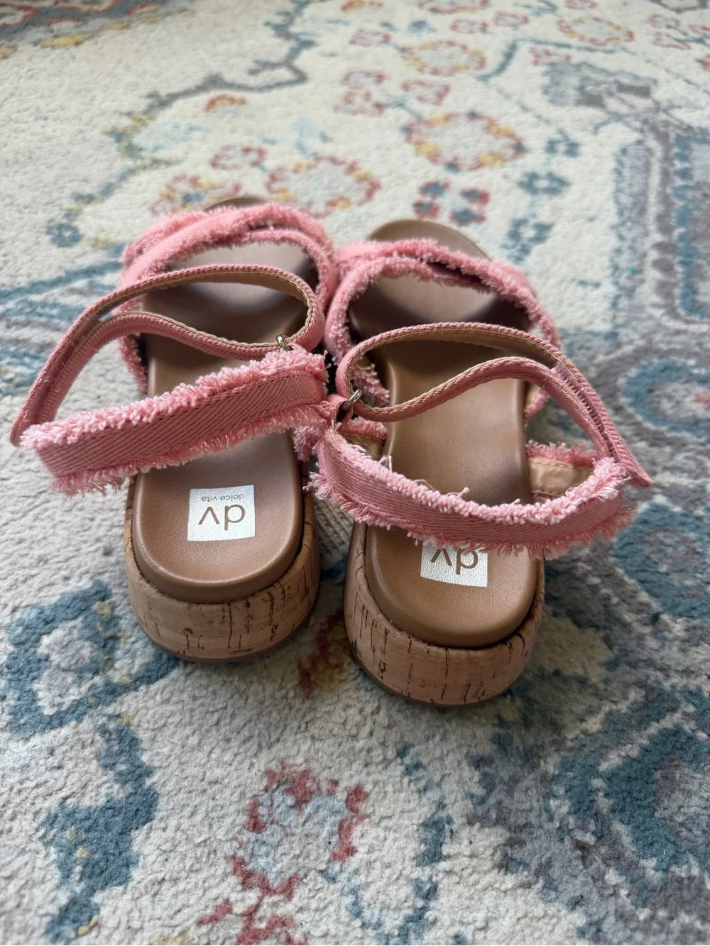 Dolce Vita Kids Coral Pink Frayed Strap Cork Sandals